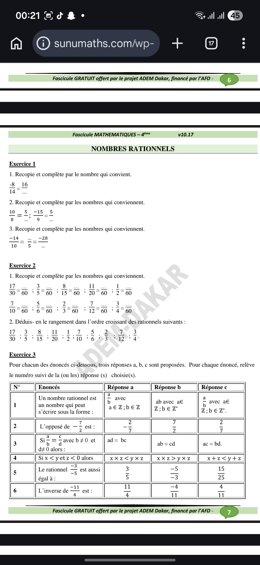 Des exercices de math adpter à la classe Quatriéme