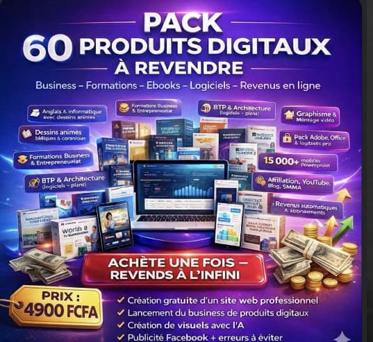 60 pack de produits digitaux + accompagnement 